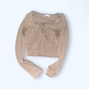 Brown Long Sleeve Crop Top Tied